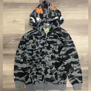 Bape Gray and Black Camouflage Hoodie